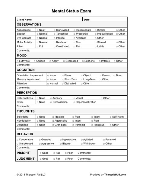 Mental Health Status Exam Template